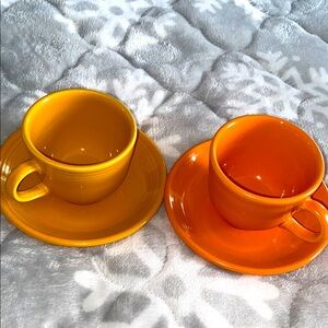 Fiesta Homer Laughlin Orange Teacup Set Saucers‎ Cups Lead Free USA made